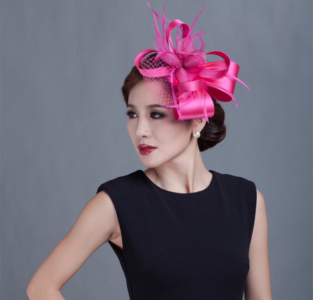 Women Cocktail Chic Fascinator Hat Church Headpiece Wedding Headwear Lady Party Formal Hair Accessories: Red rose