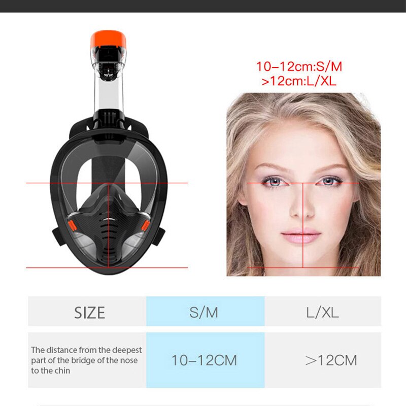 Mascarilla de buceo de cara completa para hombre y mujer, máscara de esnórquel con separación de respiración subacuática, antiniebla, para nadar y bucear, nueva