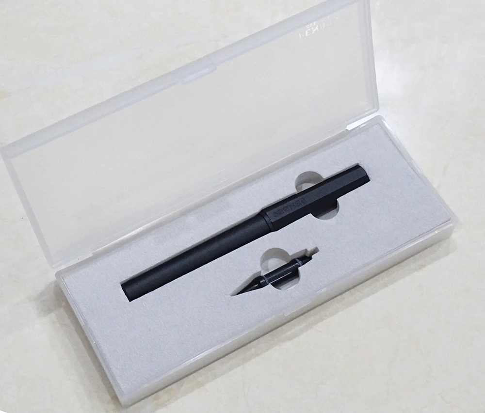 Penbbs 350 Fountain Pen Aluminum Alloy Anode Octagonal Fine Nib Ink Pen with Case Writing Set for Office Business: Black with Box