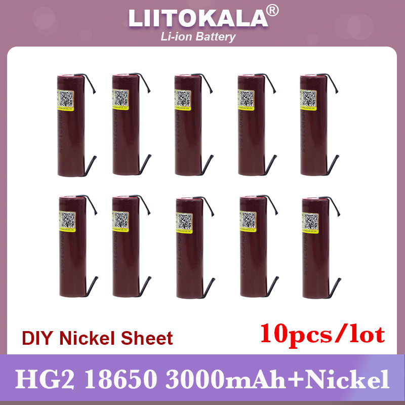 Liitokala-batería HG2 18650 de 3000mAh, pila 18650HG2, descarga de 3,6 V, 20A, para baterías de cabeza plana hg2 + níquel para manualidades, novedad: Verde