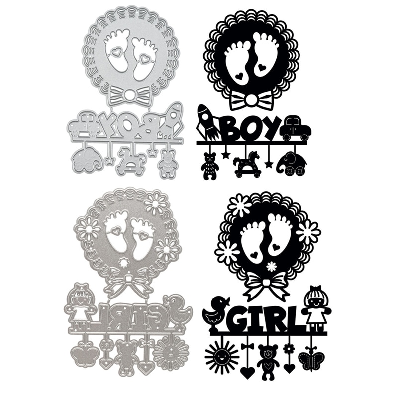 InLoveArts Baby Footprint with Boy Girl Letter Metal Cutting Dies Embossing Stencil Scrapbook Template Punch Paper Crafts