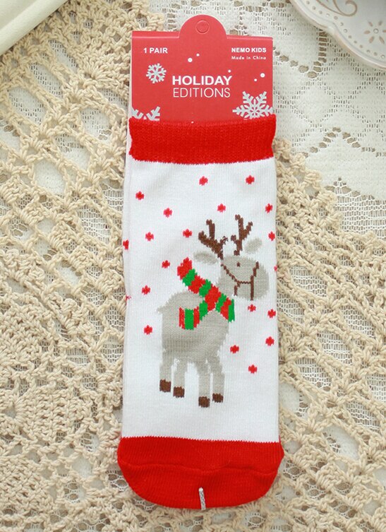 Noël bébé enfants unisexe chaussettes rouge bleu coton hiver noël bas chaussettes enfants noël chaussettes: WHITE / 0 to 1Y