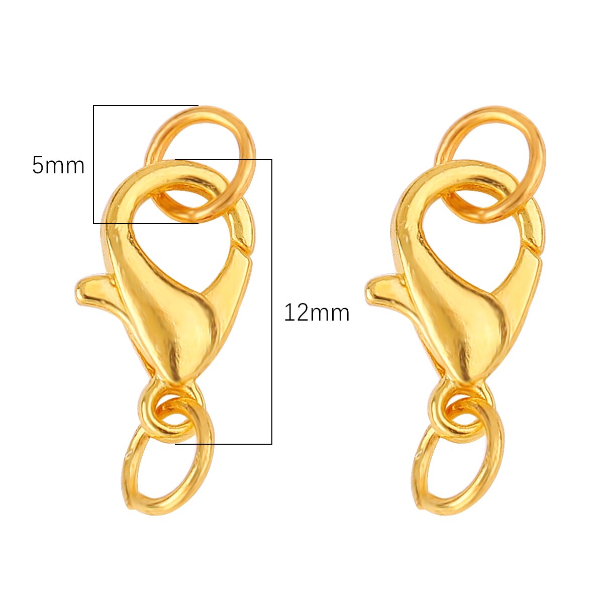 10Set/lot 10 12 14mm Lobster Clasp with Jump Rings Connectors For Bracelet Necklace Chains DIY Jewelry Making Findings Supplies: 12mm Gold / 10 Sets