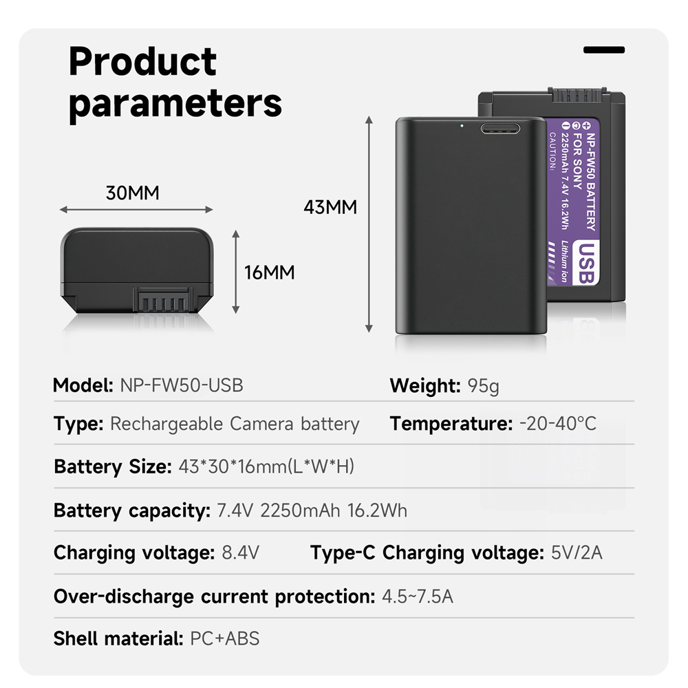 PALO tipo C NP-FW50 NPFW50 NP FW50 batería para Sony Alpha a6500 a6300 a6400 a6000 a6100 a5000 a3000 NEX-3 a7 7R a7R a7R II a7rii