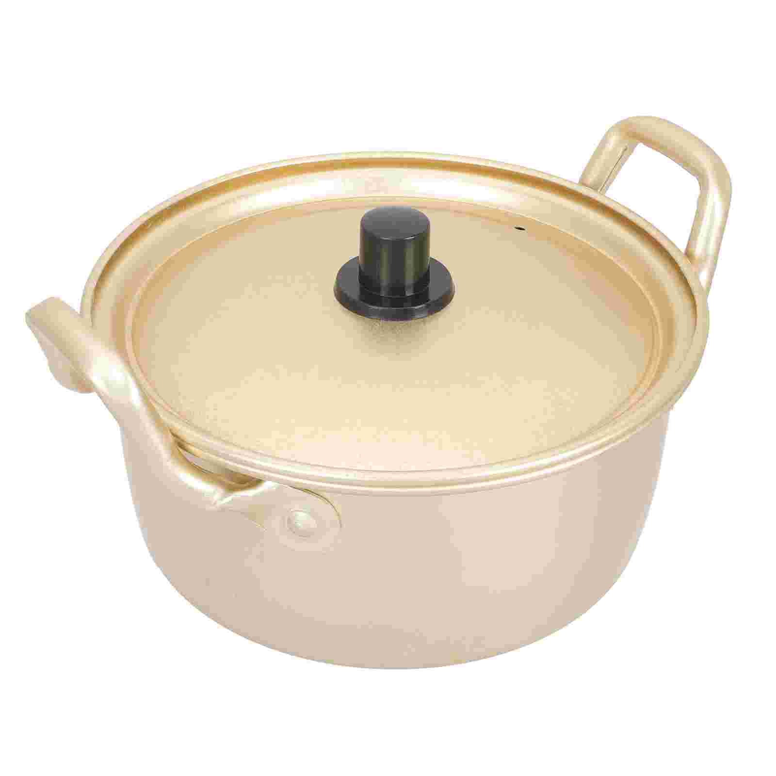 Aluminum Instant Noodles Pot Double Handle Porridge Pot Soup Pot with Lid: Default Title