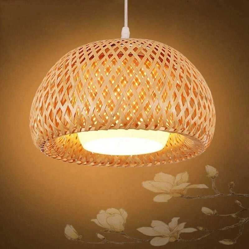 Bamboo Wicker Rattan Lampshade Hand-Woven Double Layer Bamboo Dome Lampshade Asian Rustic
