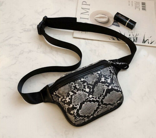 Estampado de serpiente de bolso de la cintura para las mujeres de cuero de serpiente pu cintura bolsa mujer bolsa de cintura teléfono móvil correa del kit bolsa: Black