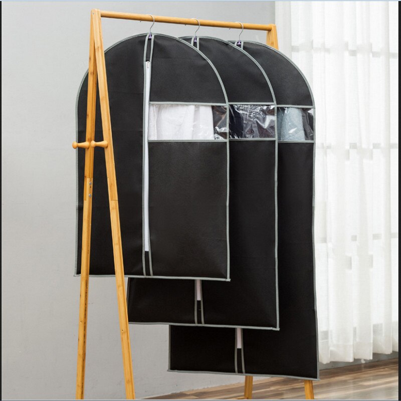 Andningsbart dammskydd hängande plagg kappa kläder skyddsväskor fukttät vattentät non-woven tyg dammskydd: Svart / 60 x 110cm