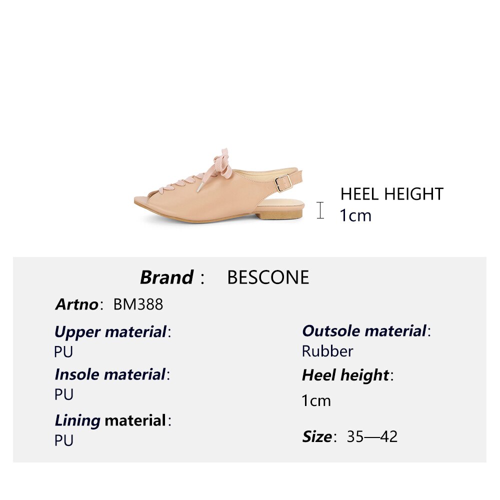 BESCONE Casual Women Sandals Peep Toe 1cm Flat With Slip-On Cross-Strap Buckle Decoration Shoes Solid Sandals BM388