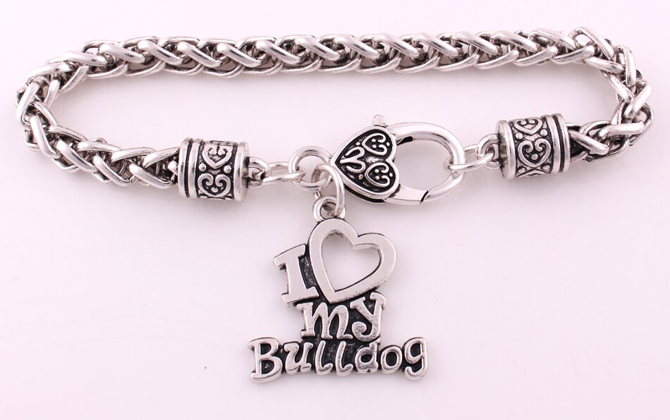 antique sliver plated I LOVE MY BULLDOG DIY jewelry charm Bracelet