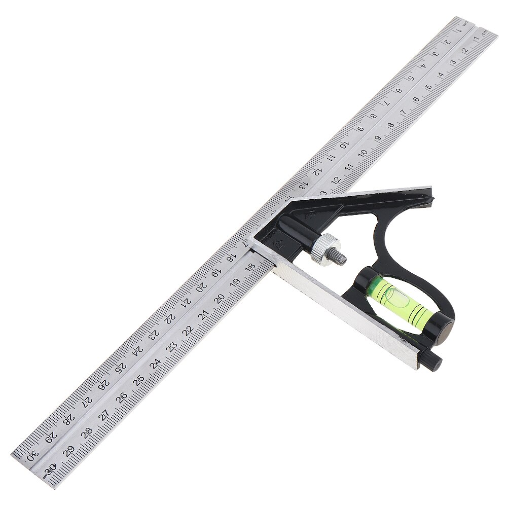 12 inch 300mm Adjustable Stainless Steel Combination Angle Ruler 45/90 Degree with Bubble Level Multi-functional Measuring Tools