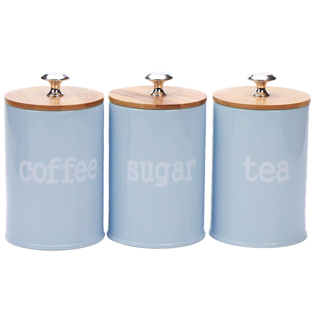Conjunto de 3 unidades de botes de Metal para condimentos, especias, sal, azúcar, pimienta, tarro de cocina, suministros para el hogar, coctelera de sal,: Blue
