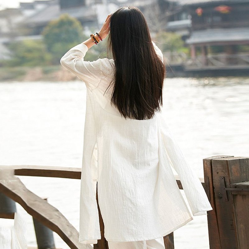Chaqueta estilo Oriental chino para mujer, cárdigan, vestido bohemio suelto de manga larga, Kimono de lino, Vintage, Ropa de Tai Chi, Teaism, otoño