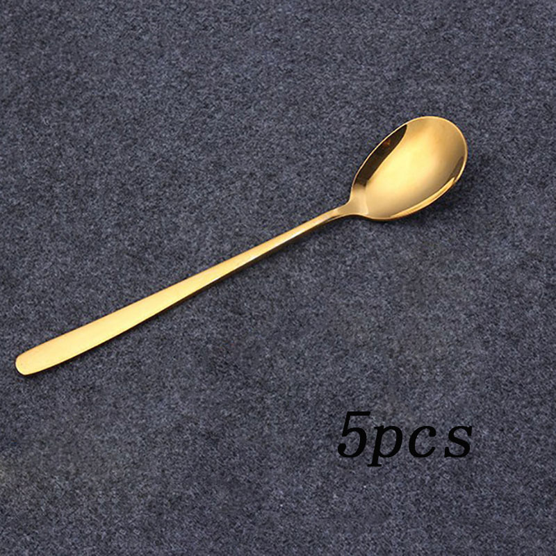5PCS Stainless Steel Spoons with Long Handle Spoon 4 Color Rose Gold Soup Spoon for Ice Cream Dinner Spoons Rice/Salad Tableware: Gold