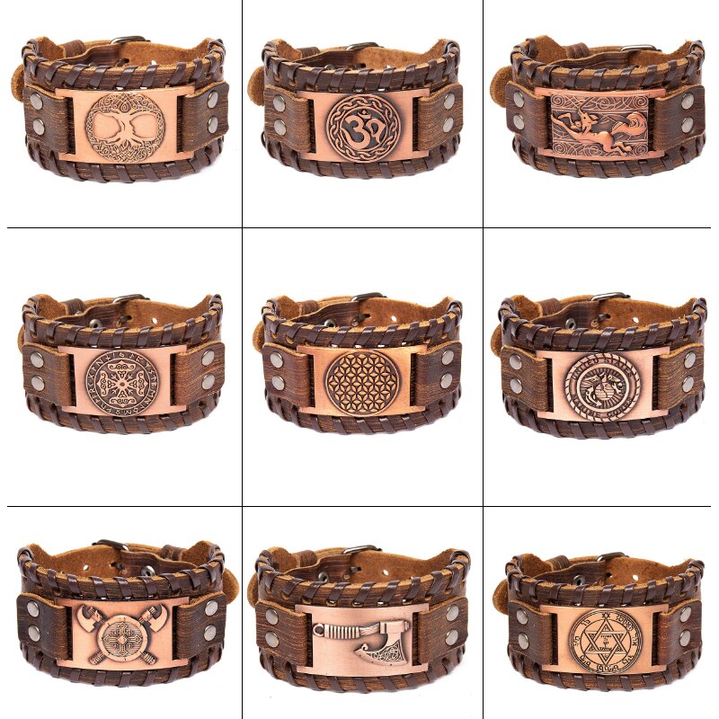 2021 toten design nórdico viking odin bússola pulseira para homem mão-tecido ampla pulseira de couro ajustável pulseiras punk jóias