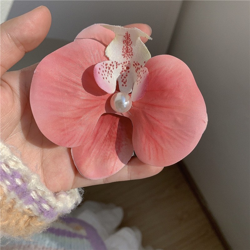 Boog Bloem Phalaenopsis Parel Haar Clip Bloem Haarspeld Orchidee Vlinder Haren Clip Haaraccessoires Haar Styling Tools: Rose Goud Kleur