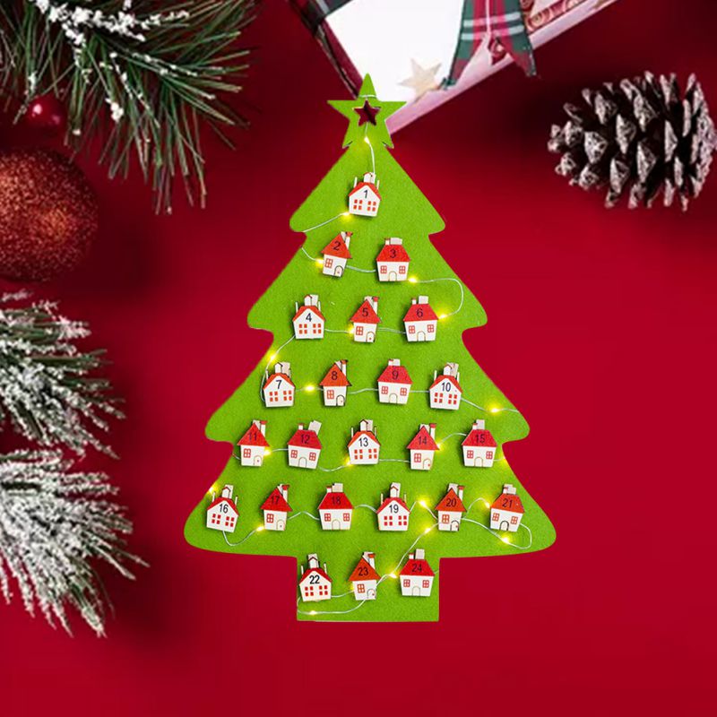 Hanging Fabric Christmas Tree Lighted Countdown Advent Calendar for Xmas Decorations Kid Toys Christmas Hanging Ornament