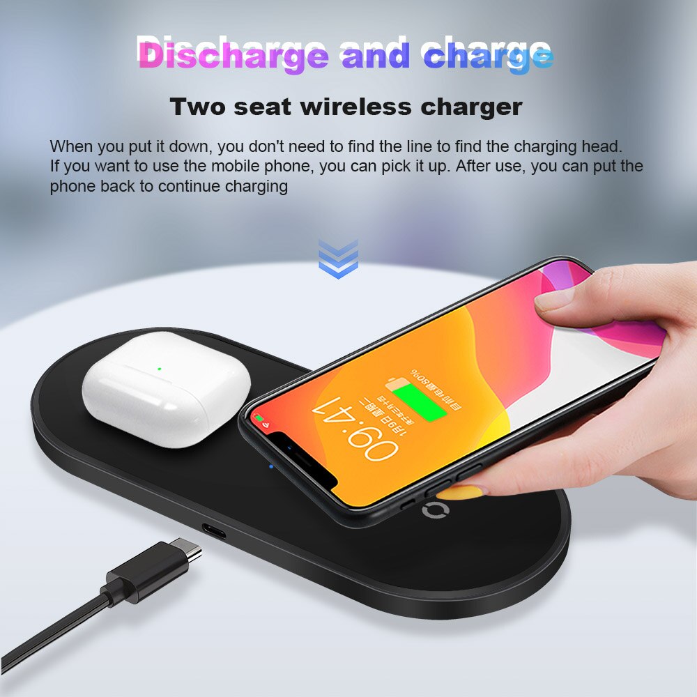 FDGAO 20W 2 in 1 Qi Wireless Charger Pad For iphone 11 XS XR X 8 Airpods Pro Dual 10W Fast Charging for Samsung S20 S10 S9 Buds