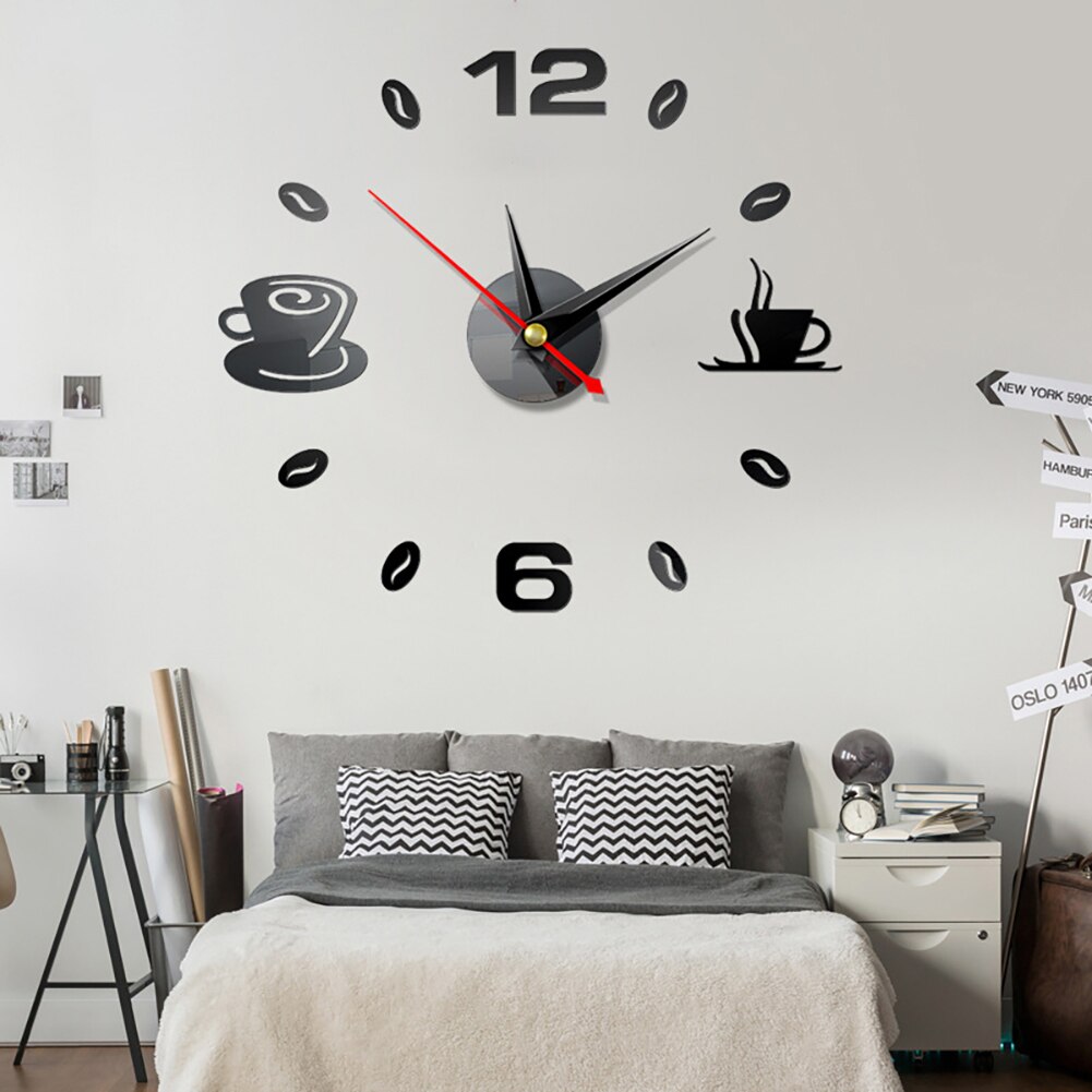 Reloj de pared grande sin marco, reloj gigante de pared, moderno, café, taza, café, decoración de pared, cocina,