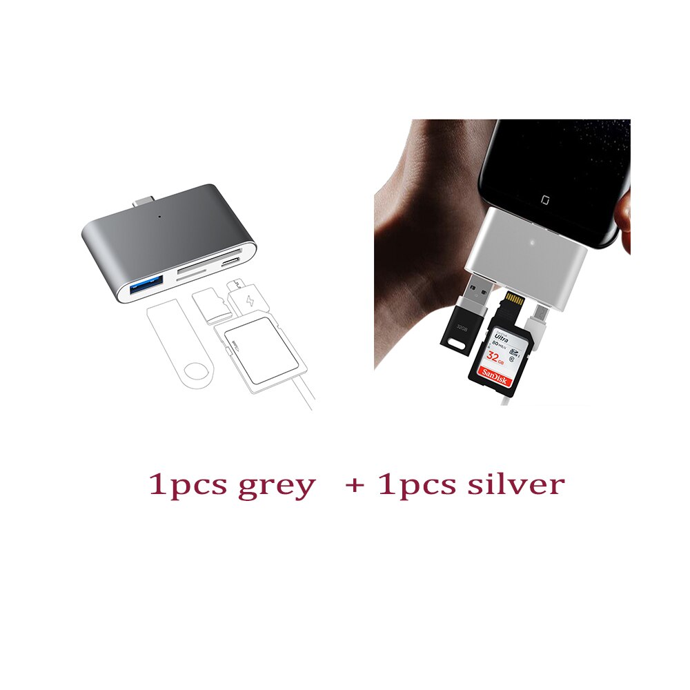 2 Stks/partij Usb C Kaartlezer Sd Micro Sd Kaartlezer Voor Ipad Pro Macbook Pro Comuter Accessries: grey  silver