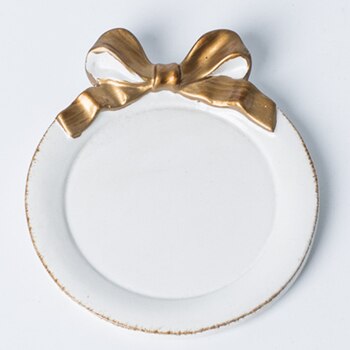 Italiensk stil retro bowknot tallerken kage dessert tallerken frugt tallerken 1pc/ parti: Hvid