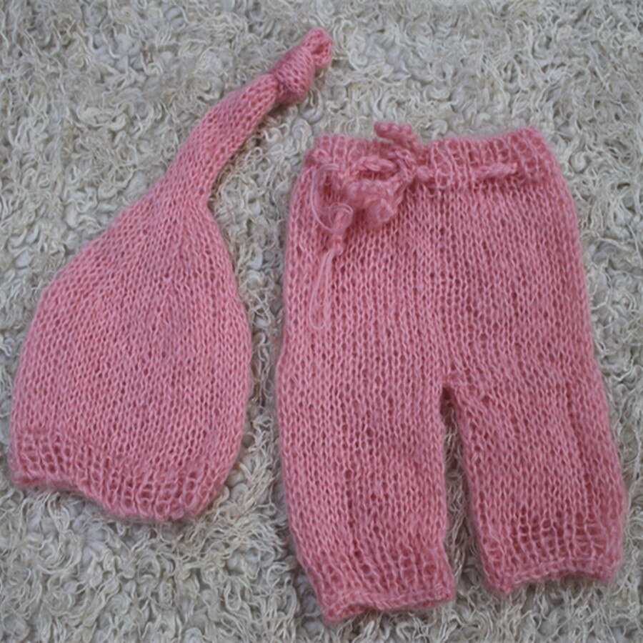 Newborn pink mohair braided sweater elf hat cute girl taking clothing product