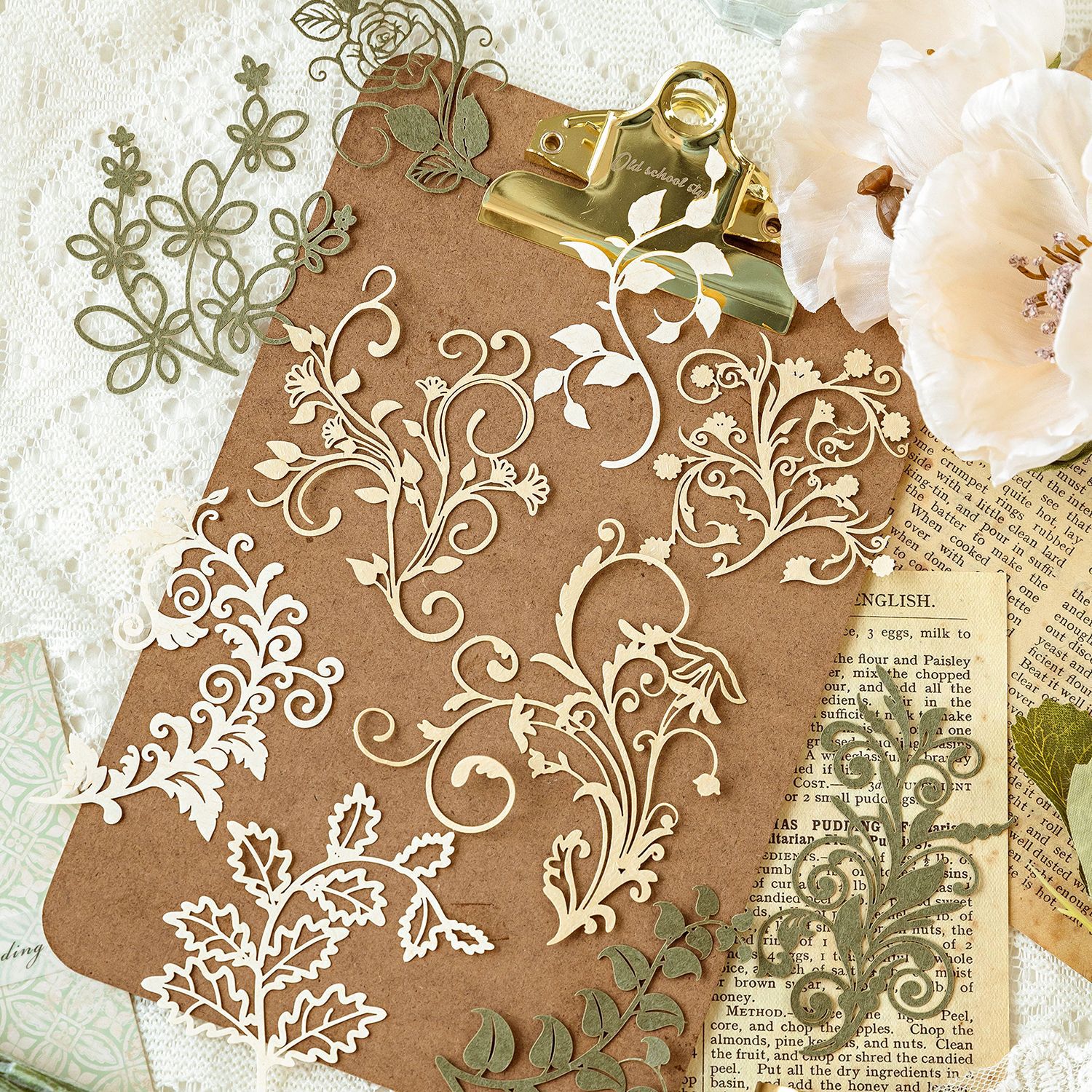 Matériel creux de fleurs vintage, papier décoratif, main, compte, journal intime, accessoires de scrapbooking, licence, fournitures d'artisanat, 10 pièces