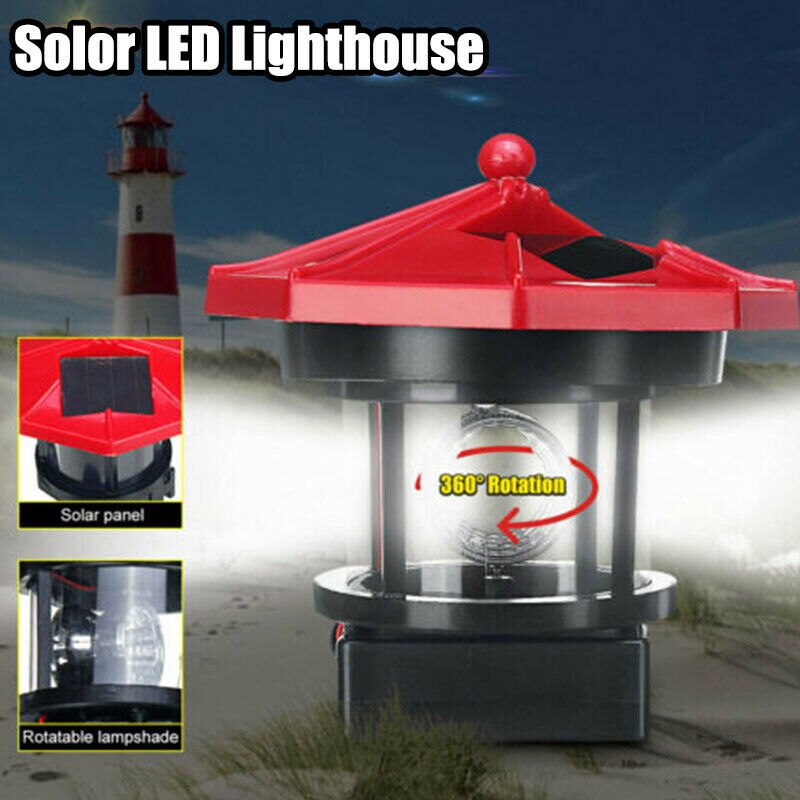 Solar Powered Lighthouse LED Garden Ornament Rotating Light Tower Outdoor Garden Yard Lighting Decor Lawn Lamp Lighting