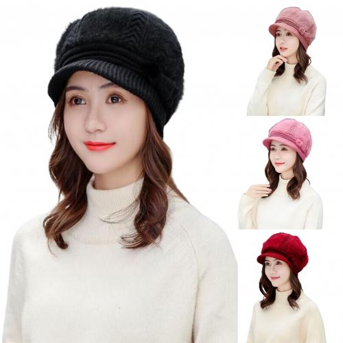 Winter dames gebreide baret muts met klep verguld roze wijnrood warme zachte effen muts dames imitatiebont muts: Grijs