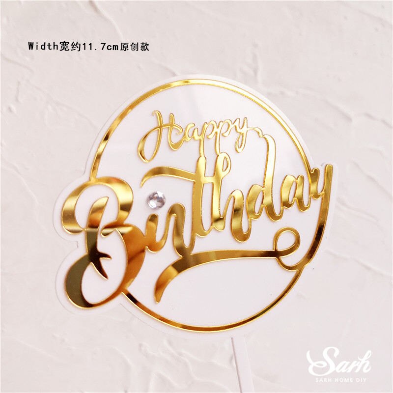 Ins Stil Runde Bronzing "Happy Birthday" Krone Bogen-knoten Kuchen Topper Dessert Dekoration für Hochzeit Geburtstag Party: 2pc Diamond C