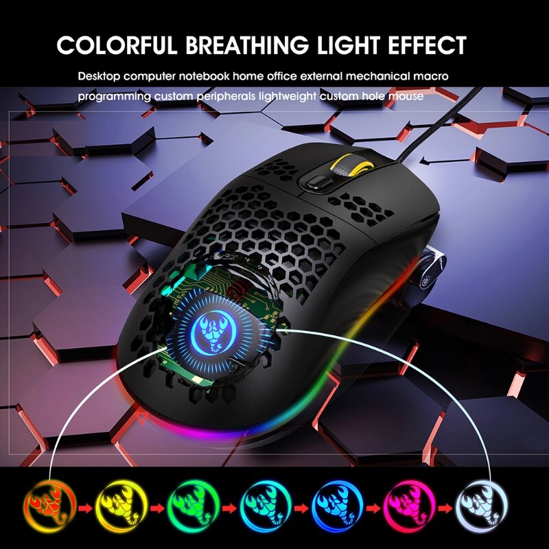 6 engrenagem dpi ajustável com fio programável mouse buraco rgb led respiração luz jogos mouse computador acessórios do portátil