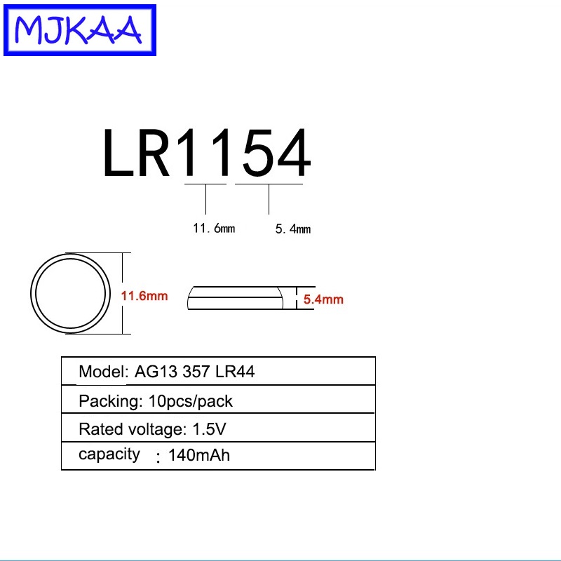 MJKAA 100Pcs LR44 AG13 SR44SW SP76 L1154 RW82 RW42 357A A76 303 1.55V Alkaline Button Cion Mobiele Batterij langdurige