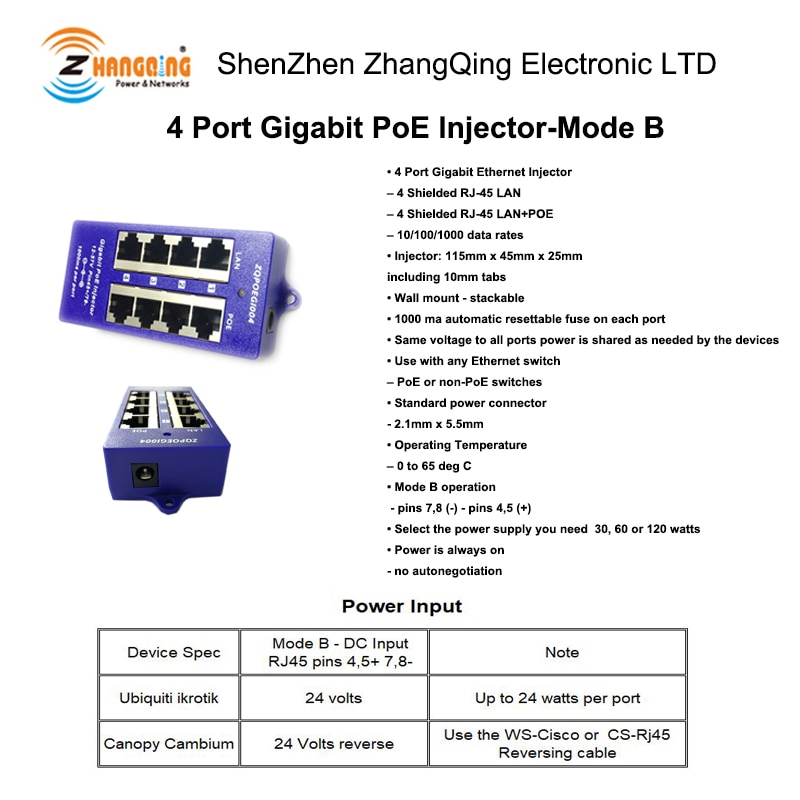 Mode B Gigabit PoE Injector 1000Mbps PoE Patch Panel 802.3af For up to 8 IP Cameras WiFi Access Point(AP)