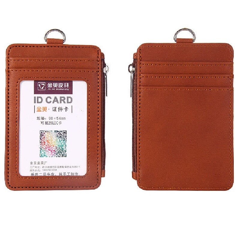 Pu Lederen Id Badge Houder Met Rits Porte Bus Pass Case Cover Slip Mannen Vrouwen Bank Credit Card Houder met Polyester Lanyard