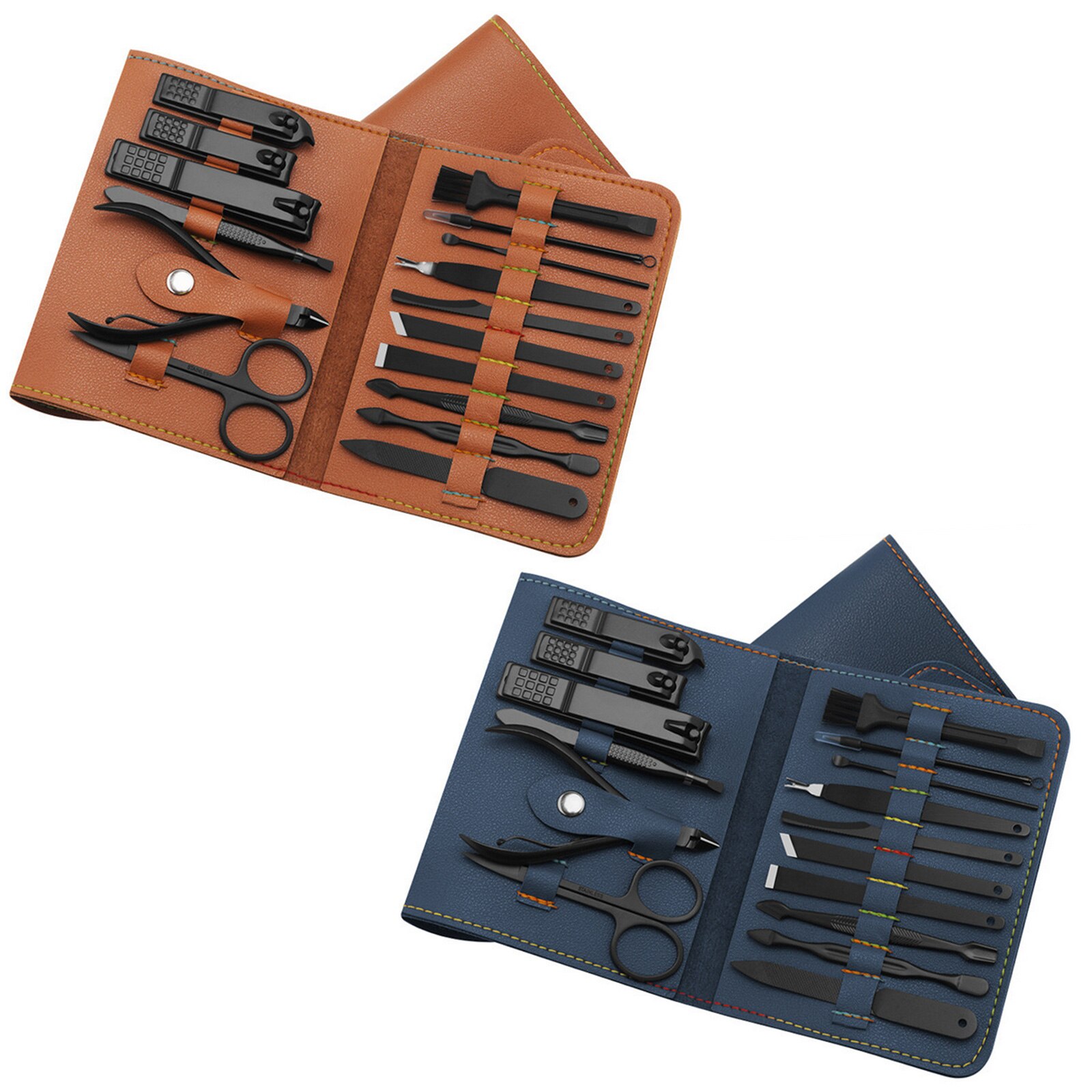 16PCS Manicure Pedicure Set Stainless Steel Nail Clipper Grooming Kit with PU Case for Foot Hand Facial Care