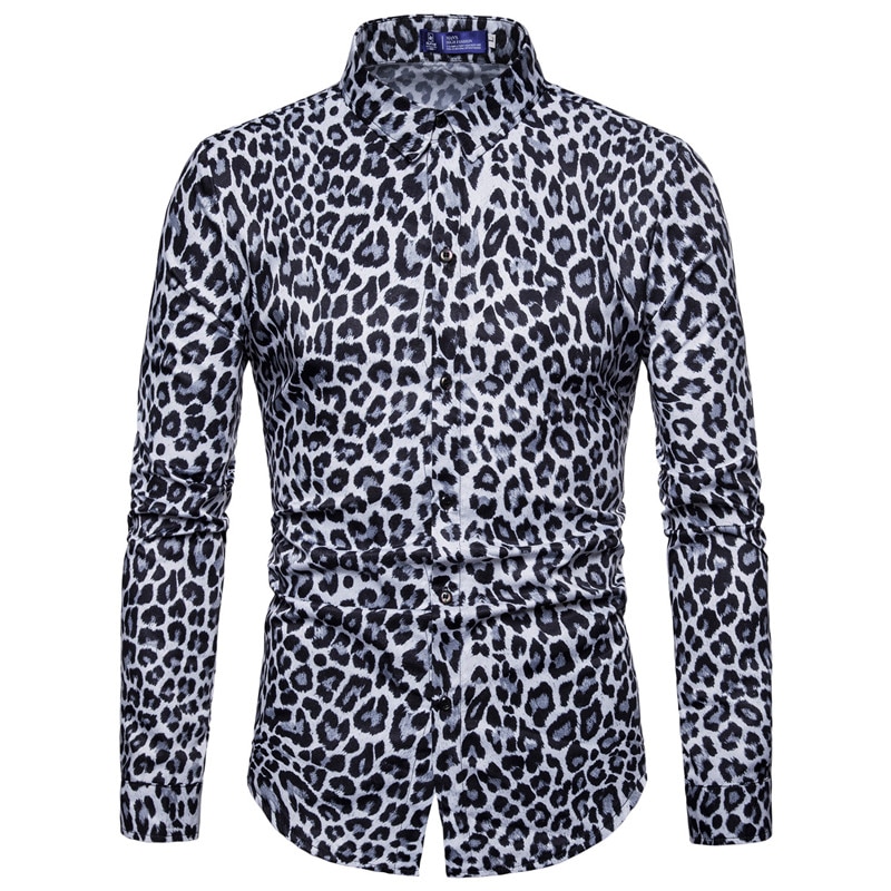 Chemise à manches longues pour Homme, tendance boîte de nuit à imprimé léopard, de , pour les fêtes, décontracté