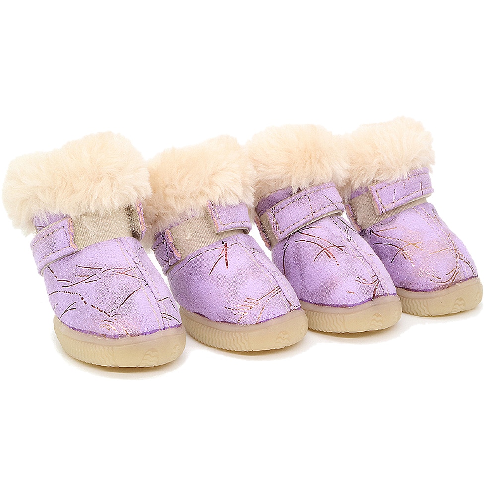 Hiver chien chaussures fourrure chien botte anti-dérapant animaux chat neige bottes 4 pièces/ensemble petits chiens chats chaussures Yorkshire Chihuahua