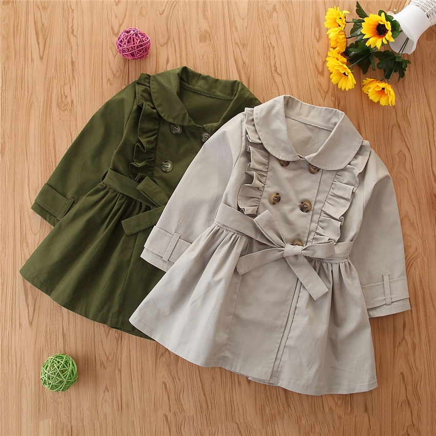Baby mädchen kleidung Baby mädchen frühling und herbst Mitte-länge einfarbig krawatte windjacke jacke mädchen baumwolle oben oberbekleidung