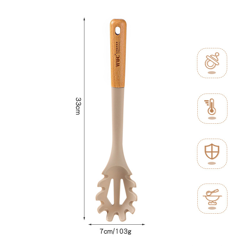 Silicone Kitchenware Cooking Utensils Non-stick Cookware Turner Spatula Spoon Slotted with Wooden Handle Kitchen Cooking Tools: naranja