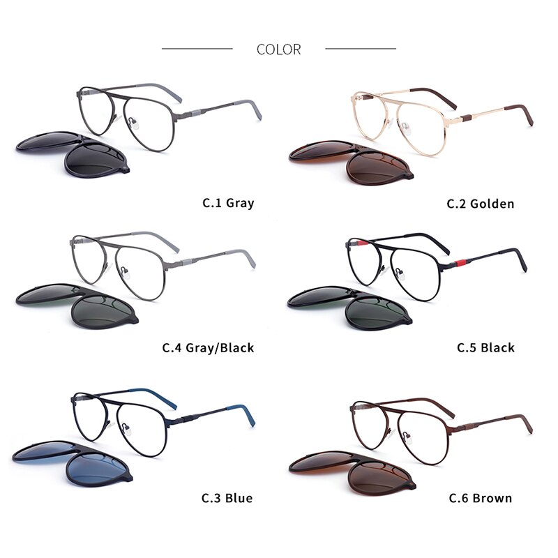 Ceofy Men Aviator Glasses Frame Magnet Clap Polarized Sunglasses Optical Myopia Eyeglasses Frame 39982