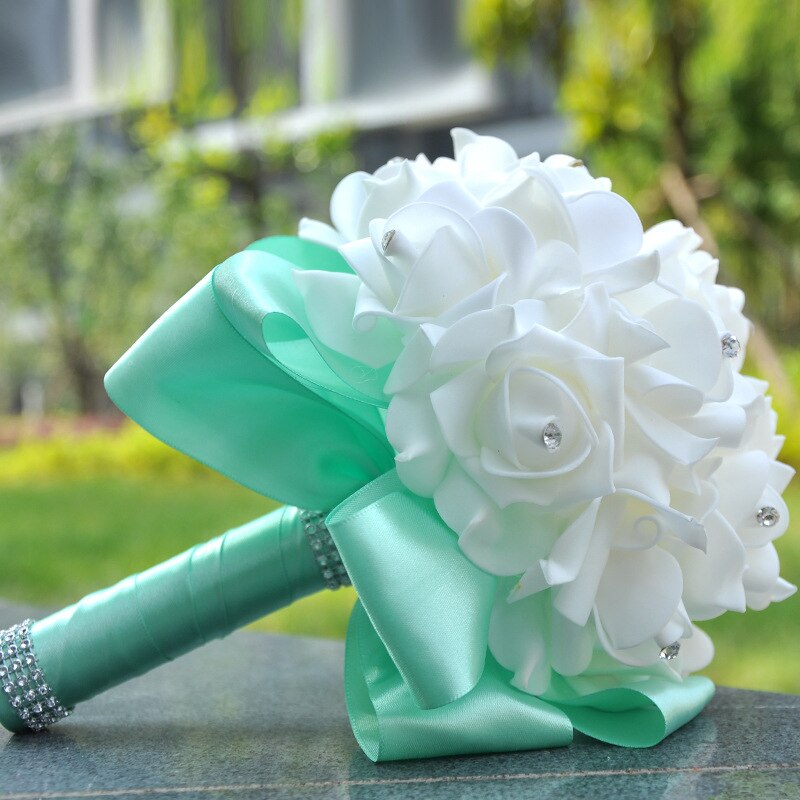 Romantisk bryllupsbuket brudepige bryllupsdekoration skum blomster rose brude buket hvid satin bedrift blomster
