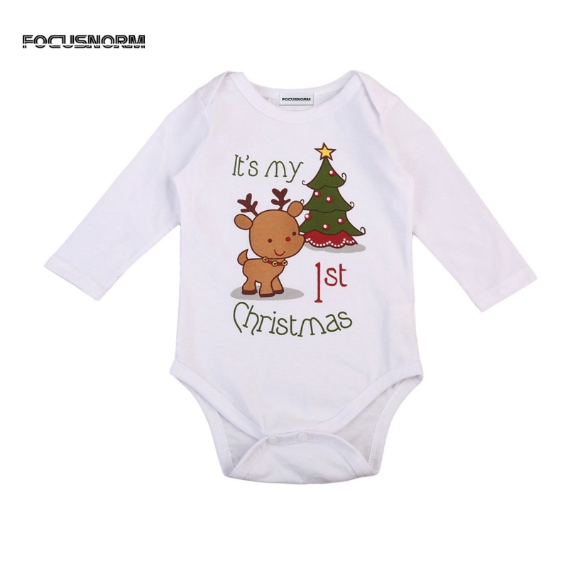 Cute Infant Newborn Baby Girl Boy Playsuit Romper Jumpsuit Outfit Xmas Cartoon Deer Christmas Tree Print Clothes