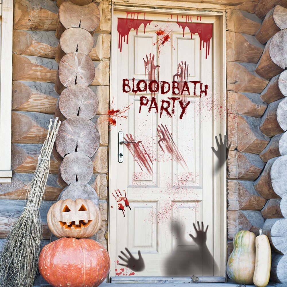 Halloween Blood Handprint Blood Footprint Wall Sticker Horror Decoration Window Stickers Festival Party Supplies