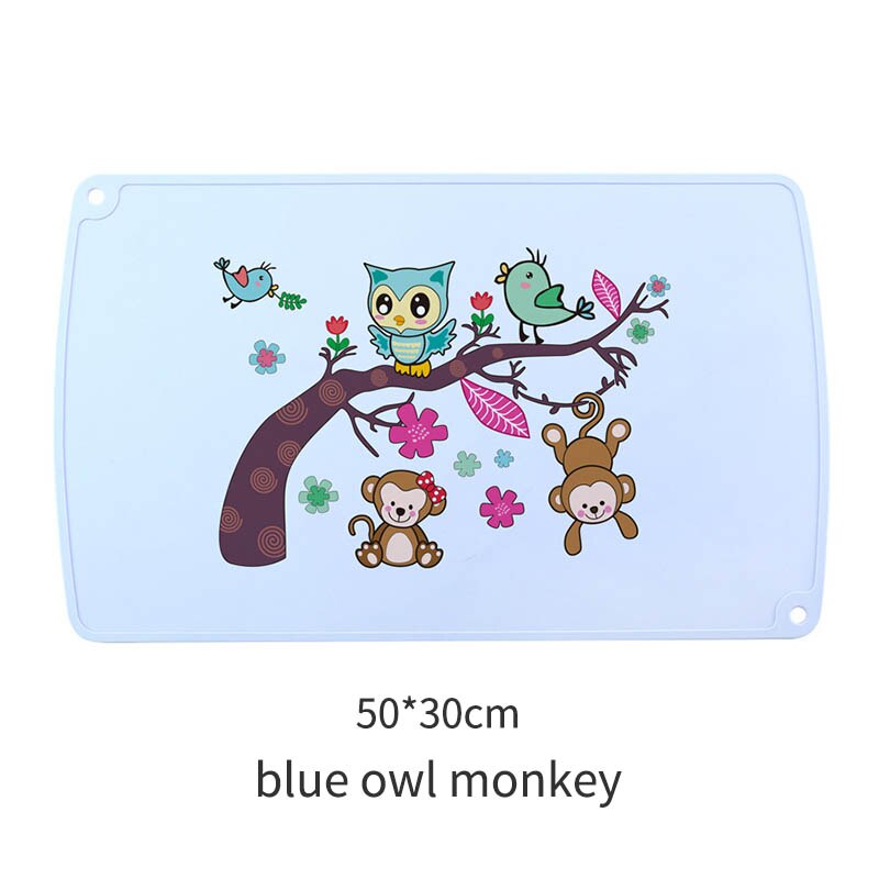 Kids Table Placemats Cartoon Animal Print Waterproof Food Grade Silicone Non-slip Table Mats Anti-scald Baby Feeding Pad 30*50cm: blue owl monkey