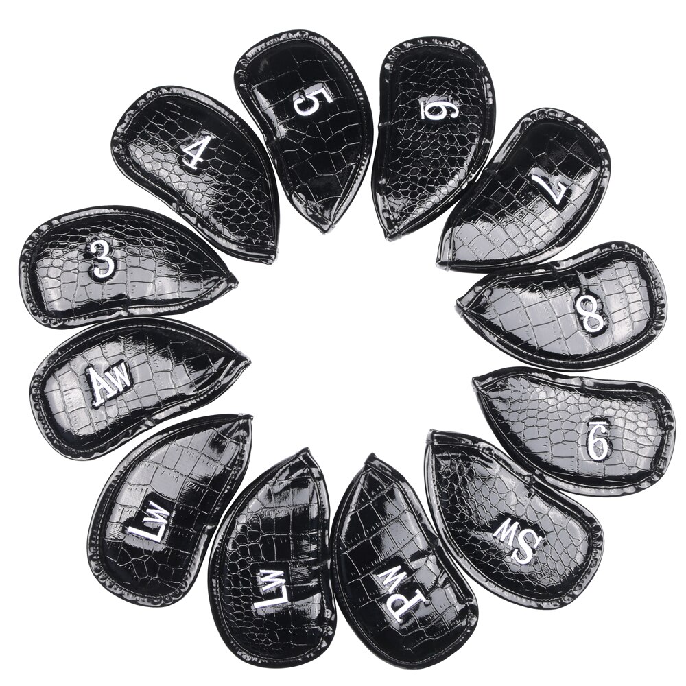 12Pcs Draagbare Pu Golf Club Iron Head Covers Protector Golfs Head Cover Set Golf Headcovers Set Waterdichte Synthetisch Leer: Black