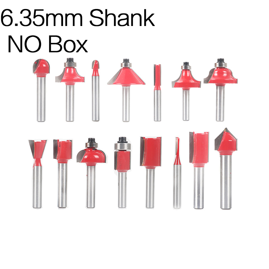 15pcs 6.35mm Shank Milling Cutter Machine Set Router Bits for Wood Carbide Mill Woodworking Engraving Milling Cuttings Tools: 6.35mm (Not Box)