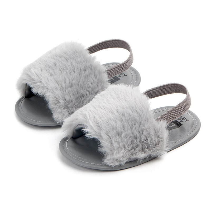 Classic Meisje Slipper Sandalen Zomer Zacht haar stijl Ademend Baby Bont Schoenen Eenvoudige Elastische Sandalen prinses Baby