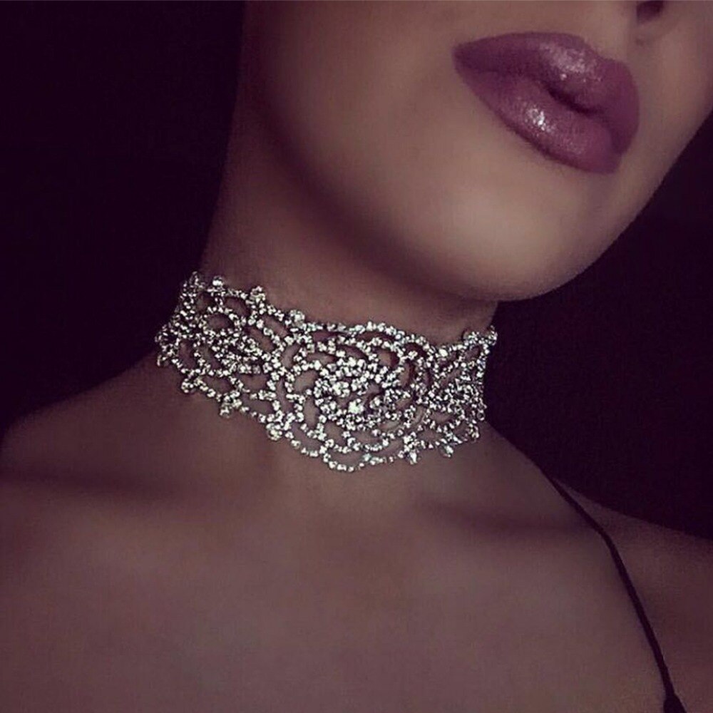 Sexy Luxe Hollow Rhinestone Crystal Choker Ketting Elegante Bruiloft Sieraden Accessoires Voor Vrouwen Chocker #228747