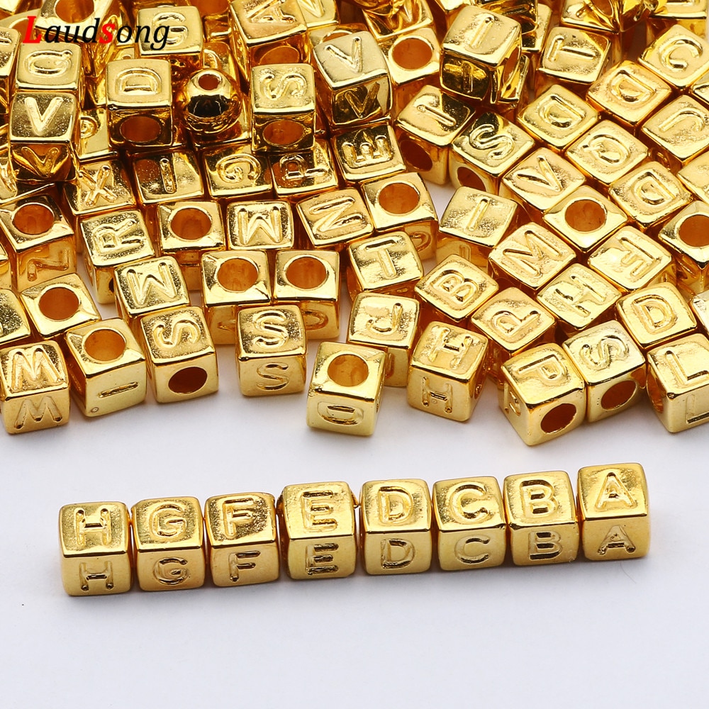 Gold Mixed Letter Acrylic Beads 6x6mm Square Loose Alphabet Beads For Jewelry Making Handmade Diy Bracelet Necklace Accessories
