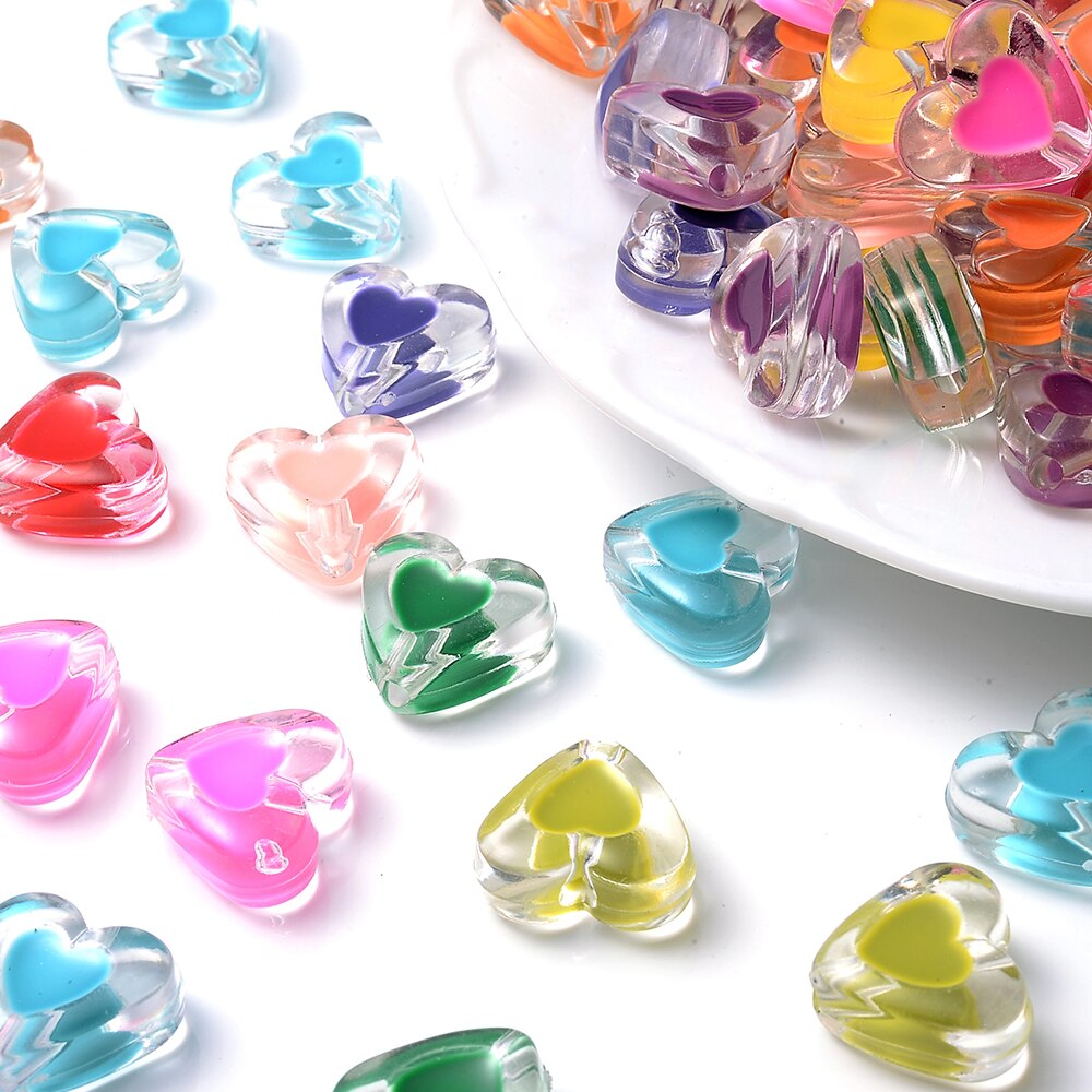 Iyoe 20 stück mehrfarbige, transparente bonbonherzperlen, süße acryl-abstandshalterperlen zur herstellung von schmuck, armbändern, halsketten und ohrringen
